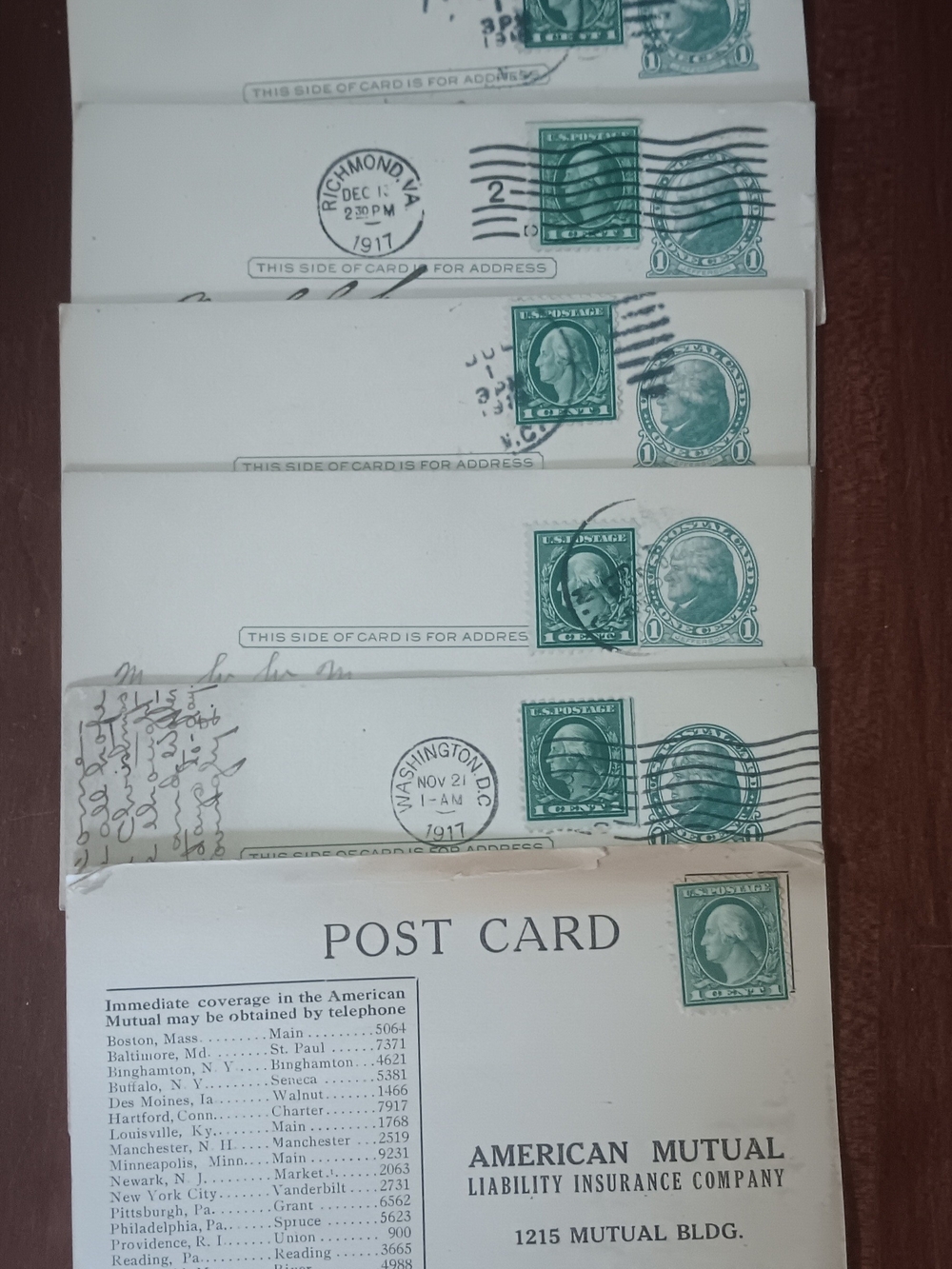 Vintage Postcard Collection - WITH RARE 1 CENT WASHINGTON STAMP SET OF 5
